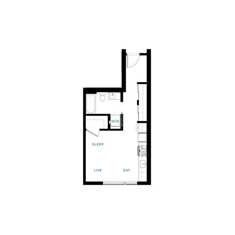 Floor plan for studio, 1 bath, 421 sqft
